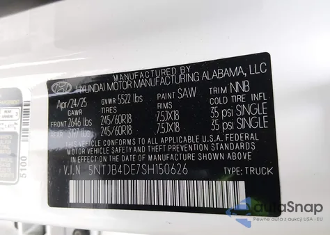 2025 Hyundai Santa Cruz Sel from USA, damaged, VIN 5NTJB4DE7SH150626